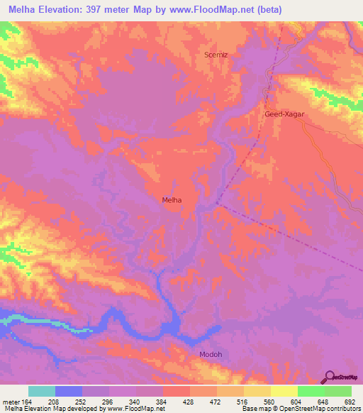 Melha,Somalia Elevation Map
