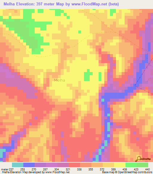 Melha,Somalia Elevation Map