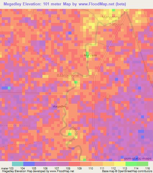 Megedley,Somalia Elevation Map