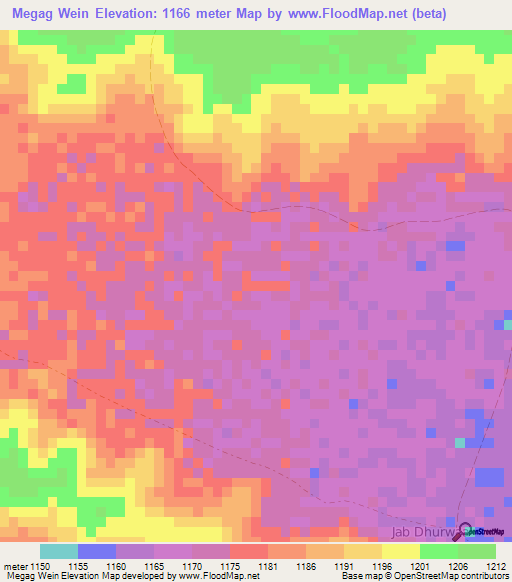 Megag Wein,Somalia Elevation Map