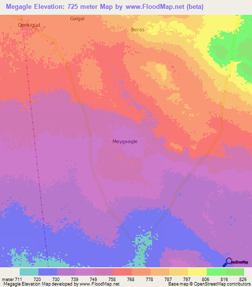 Megagle,Somalia Elevation Map