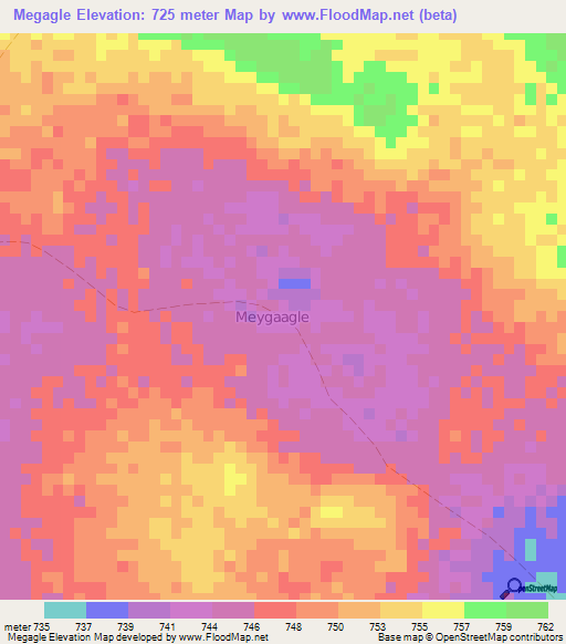 Megagle,Somalia Elevation Map
