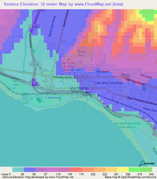 Ventura,US Elevation Map