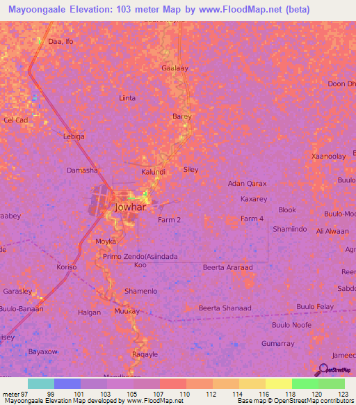 Mayoongaale,Somalia Elevation Map