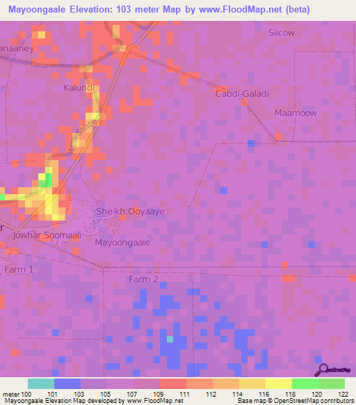 Mayoongaale,Somalia Elevation Map