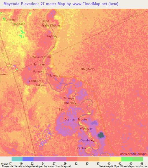 Mayenda,Somalia Elevation Map