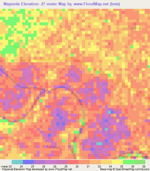 Mayenda,Somalia Elevation Map