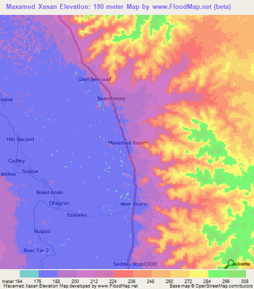 Maxamed Xasan,Somalia Elevation Map