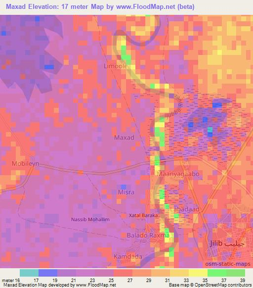 Maxad,Somalia Elevation Map