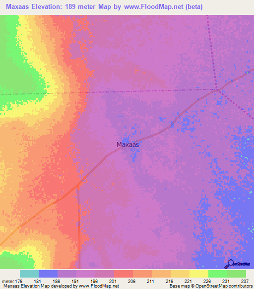 Maxaas,Somalia Elevation Map