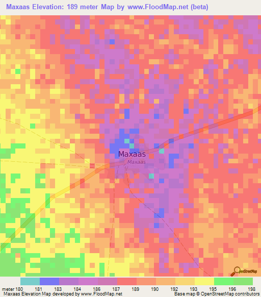 Maxaas,Somalia Elevation Map