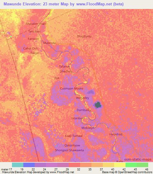 Mawunde,Somalia Elevation Map