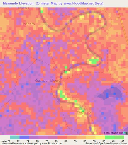 Mawunde,Somalia Elevation Map