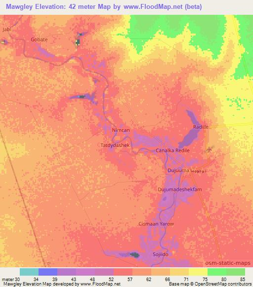 Mawgley,Somalia Elevation Map