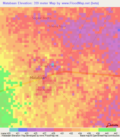 Matabaan,Somalia Elevation Map