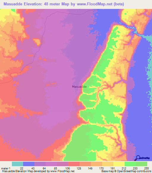 Masuadde,Somalia Elevation Map