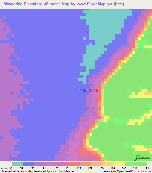 Masuadde,Somalia Elevation Map