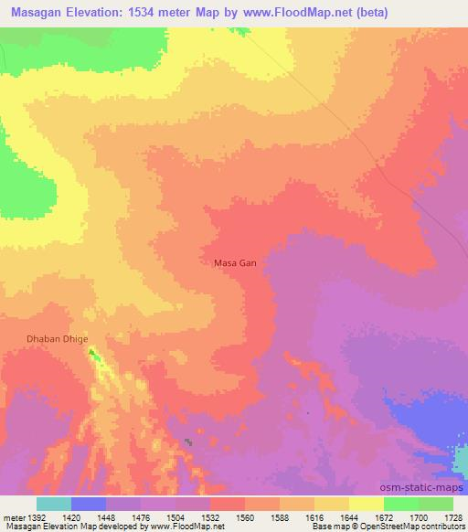 Masagan,Somalia Elevation Map