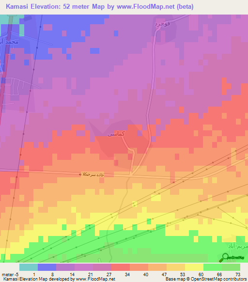 Kamasi,Iran Elevation Map