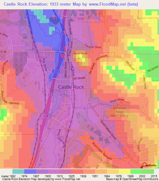 Castle Rock,US Elevation Map