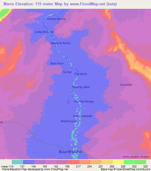 Marre,Somalia Elevation Map