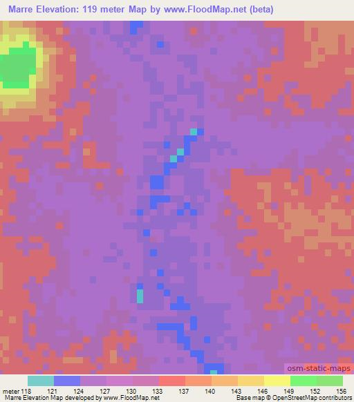 Marre,Somalia Elevation Map