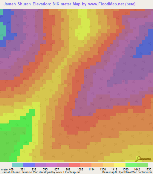 Jameh Shuran,Iran Elevation Map