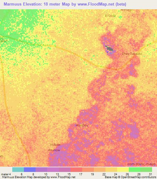 Marmuus,Somalia Elevation Map