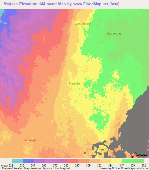 Marjaan,Somalia Elevation Map