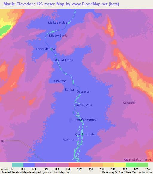 Marile,Somalia Elevation Map