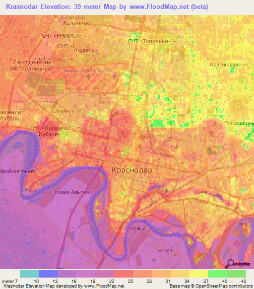 Krasnodar,Russia Elevation Map