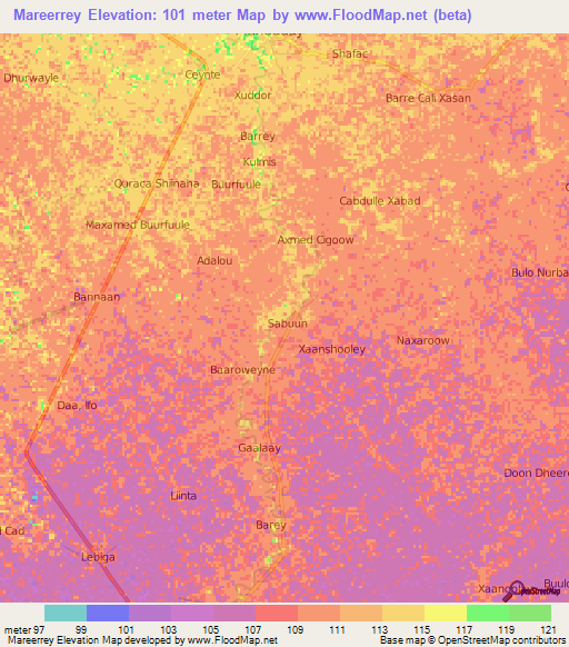 Mareerrey,Somalia Elevation Map