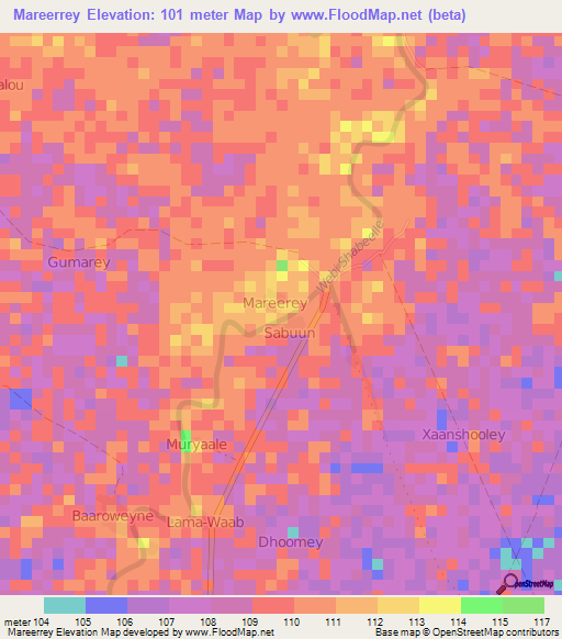Mareerrey,Somalia Elevation Map