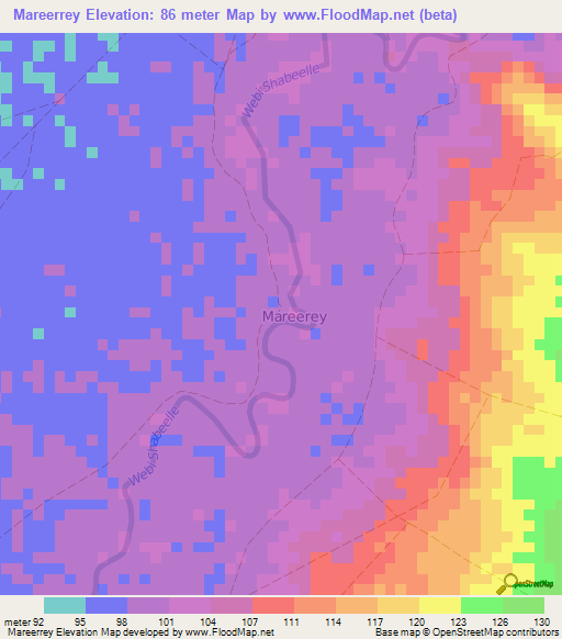 Mareerrey,Somalia Elevation Map