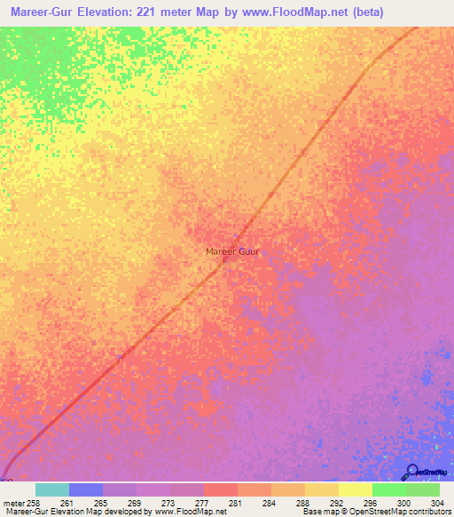 Mareer-Gur,Somalia Elevation Map