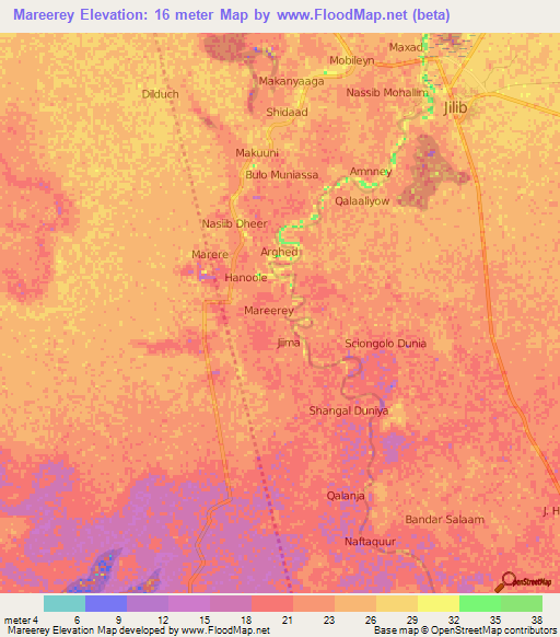 Mareerey,Somalia Elevation Map