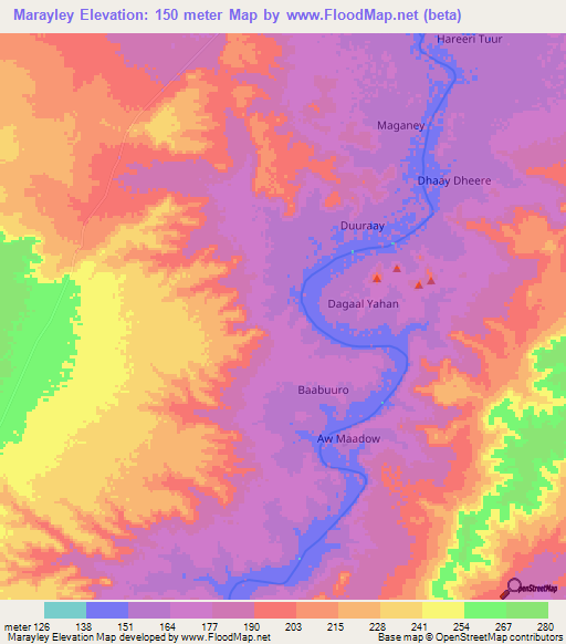 Marayley,Somalia Elevation Map