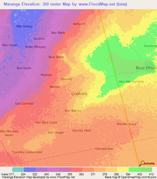 Maranga,Somalia Elevation Map