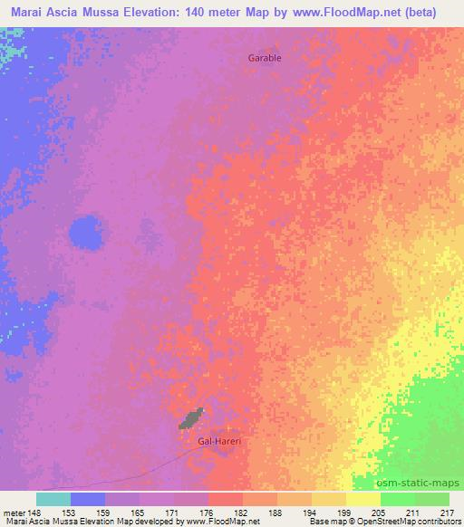 Marai Ascia Mussa,Somalia Elevation Map