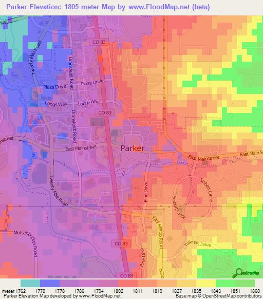 Elevation of Parker,US Elevation Map, Topography, Contour