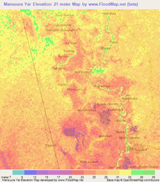 Mansuura Yar,Somalia Elevation Map