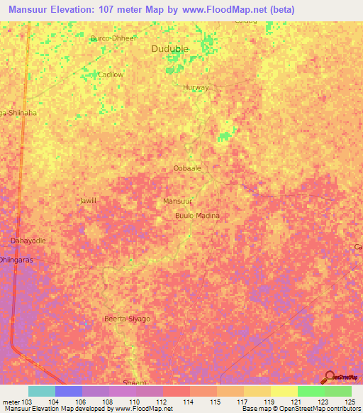 Mansuur,Somalia Elevation Map