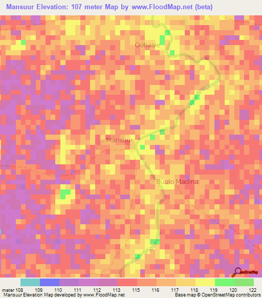 Mansuur,Somalia Elevation Map