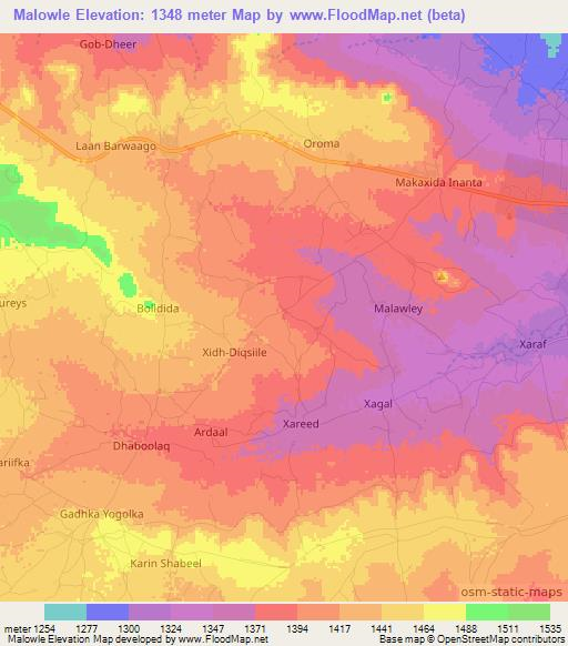 Malowle,Somalia Elevation Map