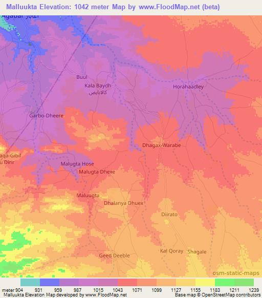 Malluukta,Somalia Elevation Map