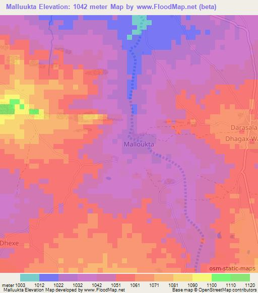 Malluukta,Somalia Elevation Map