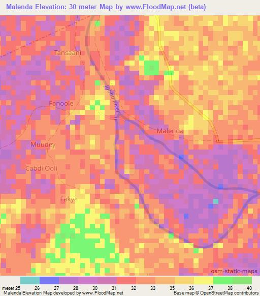 Malenda,Somalia Elevation Map