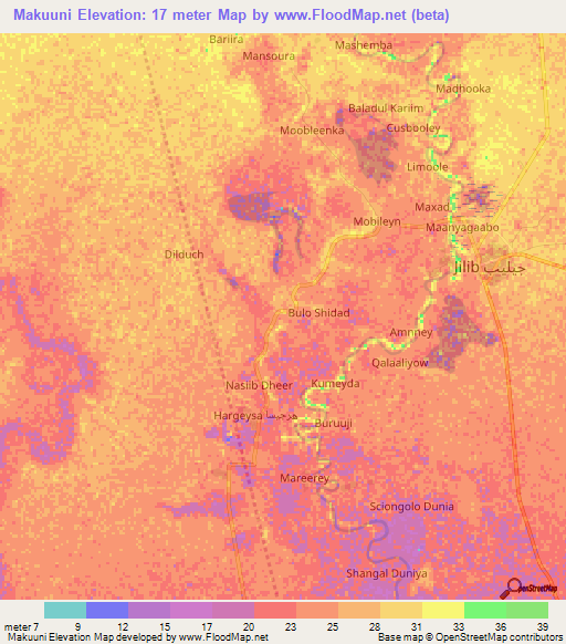 Makuuni,Somalia Elevation Map