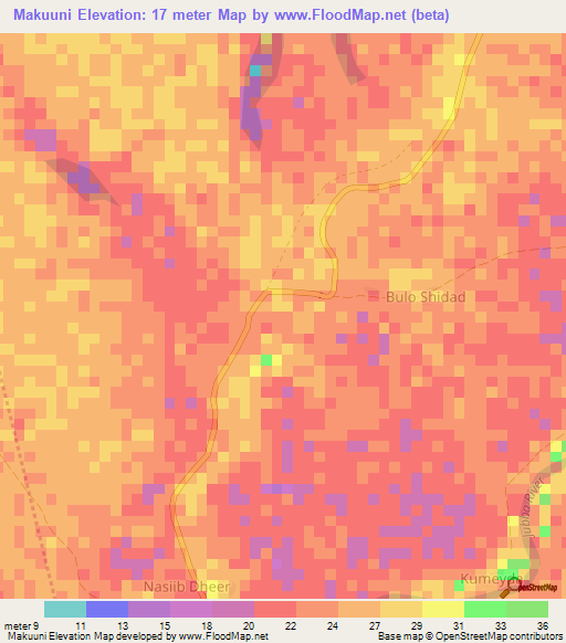Makuuni,Somalia Elevation Map