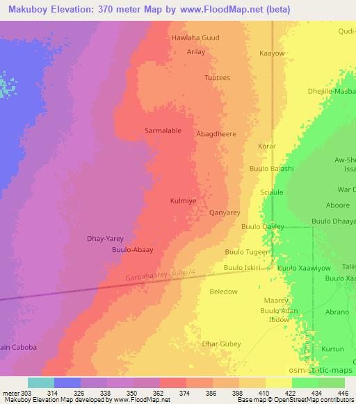Makuboy,Somalia Elevation Map